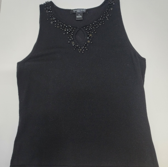 BLACK SLEEVELESS BEADED NECKLINE TOP SIZE M - Picture 10 of 12